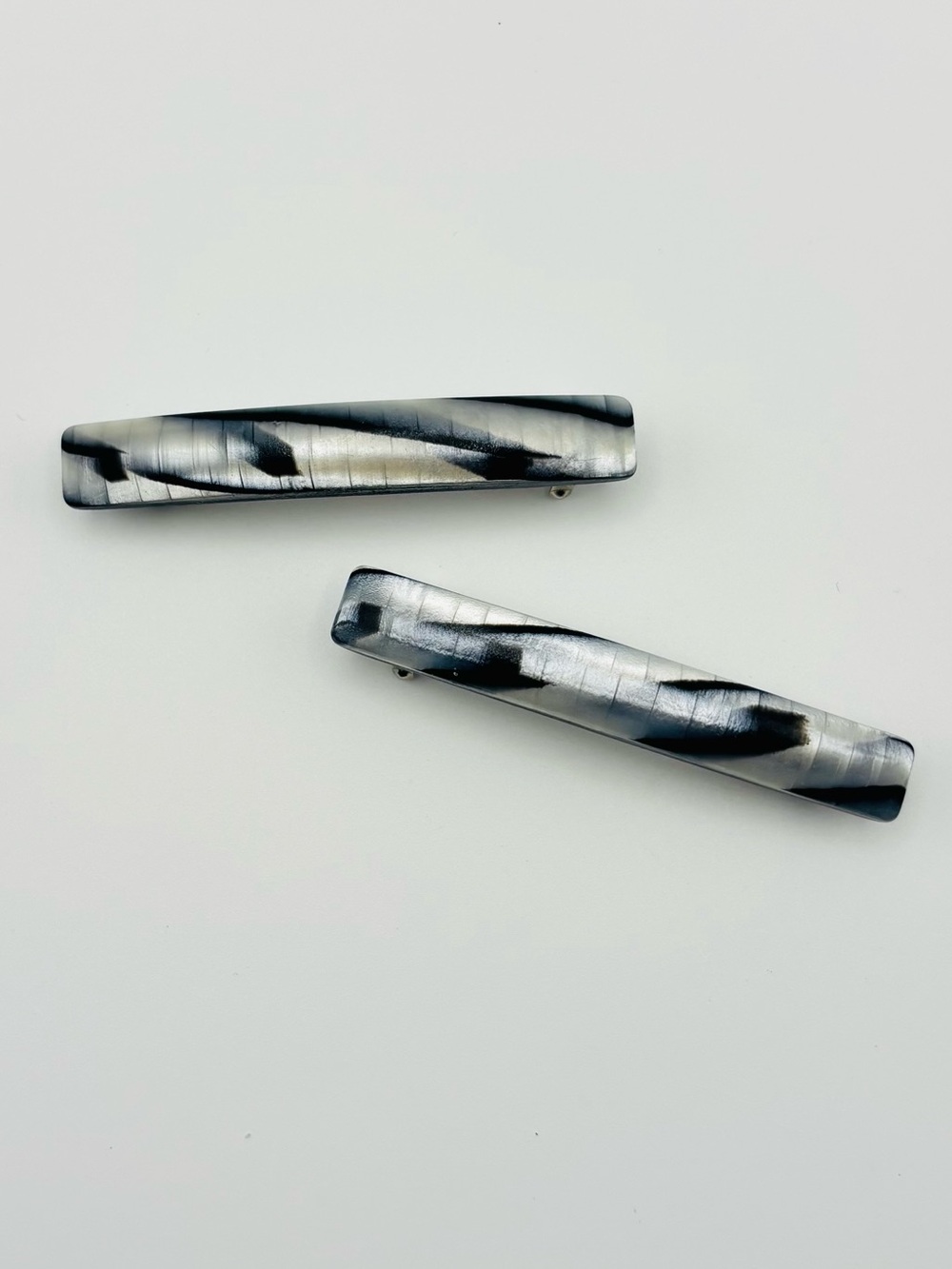 French Mini Rectangle Black White Zebra Abstract Hair Clips Barrettes Set of 2